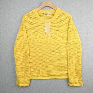Michael Kors Sweater Womens Small Yellow Knit Perforated Long Sleeve NWT
